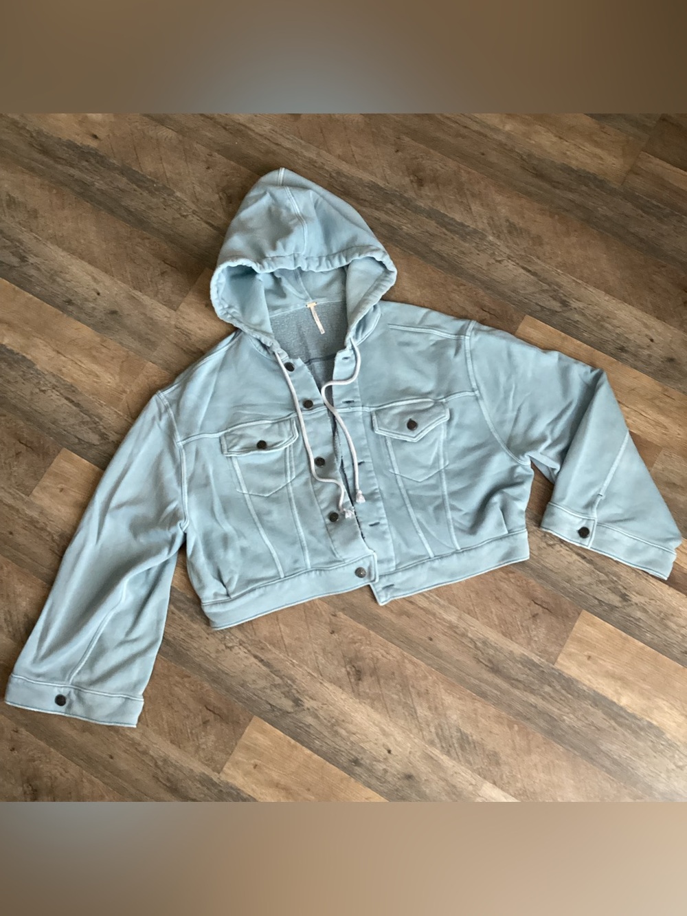 Free People Light Blue Cropped Hoodie Jacket - Women